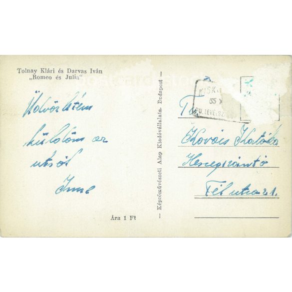 1978 - Tolnay Kláry és Dravas Iván „Romeo és Júlia”. Fotólap, képeslap. (2791003)