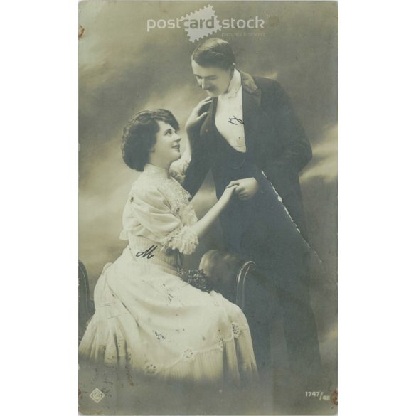 1910 - Romantikus pár. Fotólap, képeslap. (2791011)