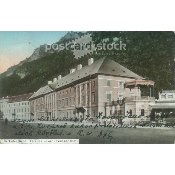 1915 - Herkulesfürdő. Ferencz udvar. Színezett fotólap, képeslap. (2791043)