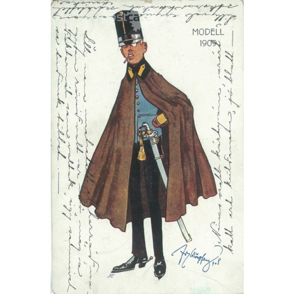 1909 - Osztrák, groteszk, katonai képeslap. (2791045)