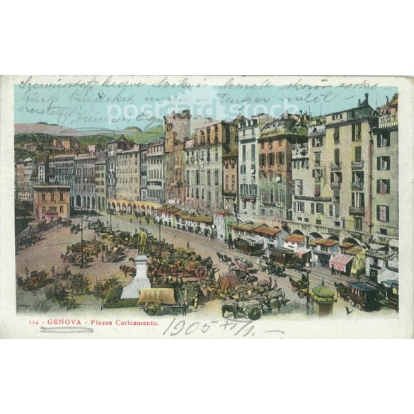 1905 - Genova. Piazza Caricamento. Színezett fotólap, képeslap. (2791051)