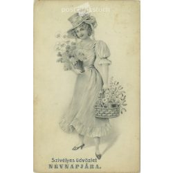 1910 - Névnapi üdvözlet. Üdvözlőlap. (2791108)
