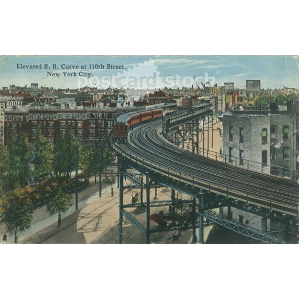 1915 - New York City magasvasút a 110. utcánál. Színezett fotólap, képeslap. (2791133)