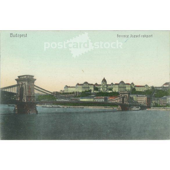 1908 - Budapest. Ferencz József rakpart. Színezett fotólap, képeslap. (2791137)