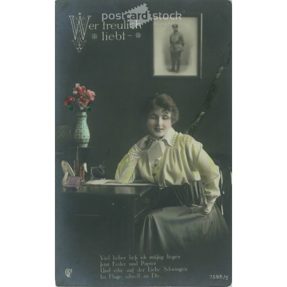 1916 - Romantikus, német képeslap. Színezett fotólap. Színezett fotólap, képeslap. (2791144)
