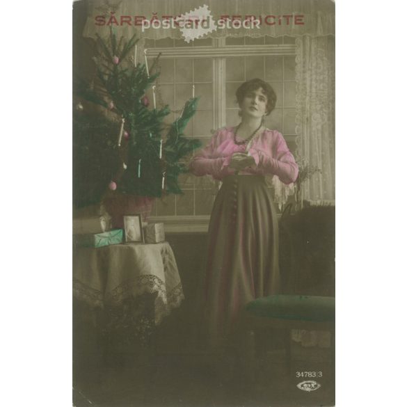 1925 - Román, karácsonyi üdvözlőlap. Színezett fotólap. (2791146