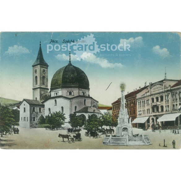 1922 - Pécs, Széchényi tér. Színezett fotólap, képeslap. (2791148)