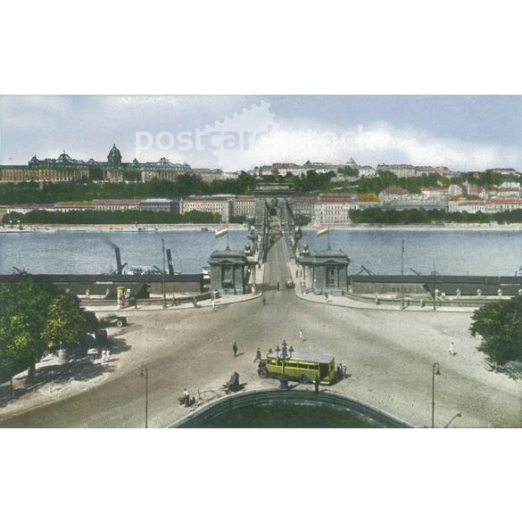 1920 - Budapest, Lánchíd. Színezett fotólap, képeslap. (2791152)