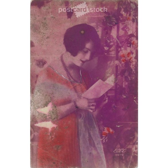 1928 - Romantikus képeslap. Színezett fotólap. (2791159)