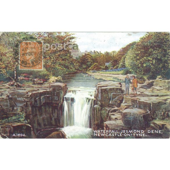 1949 - Vízesés, Jesmond Dene park, Newcastle upon Tyne-ben. Színezett fotólap, képeslap. (2791173)