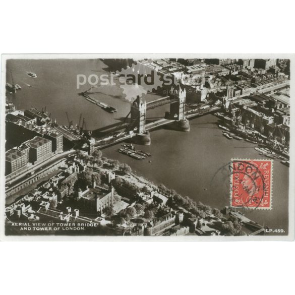 1949 - Londoni légifelvétel a torony hídról és a londoni Tower-ről. Fotólap, képeslap. (2791179)