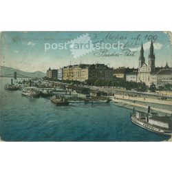   1913 - Budapest. Dunai részlet. Színezett fotólap, képeslap. (2791230)