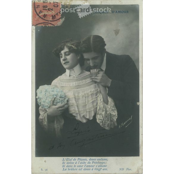 1907 - Romantikus képeslap. Színezett fotólap. (2791292)