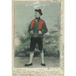 1907 - Üdvözlet Dél Tirolból. Meranói viselet. Színezett fotólap, képeslap. (2791302)