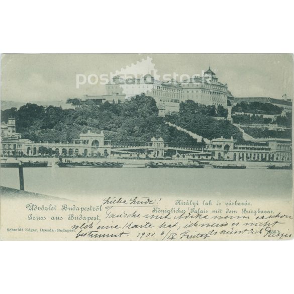1900 - Üdvözlet Budapestről. Királyi lak és várbazár. Fotólap, képeslap. (2791316)