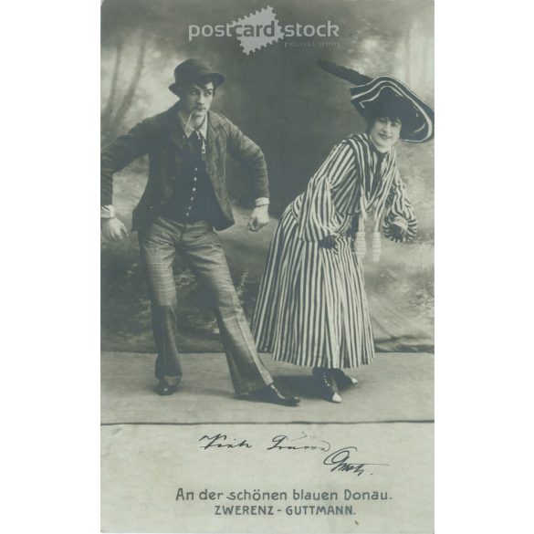 1904 - Mizzi Zwerenz, Arthur Guttmann a „A gyönyörű kék ​​Dunán”. Fotólap, képeslap. (2791375)