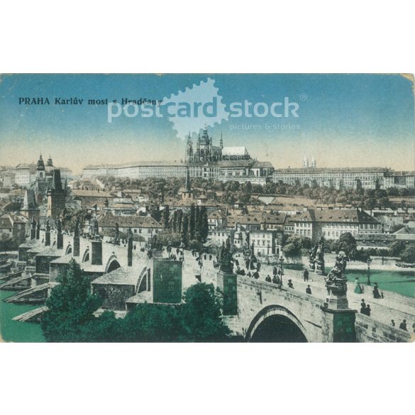 1916 - Prága. Károly híd. Színezett fotólap, képeslap. (2791408)