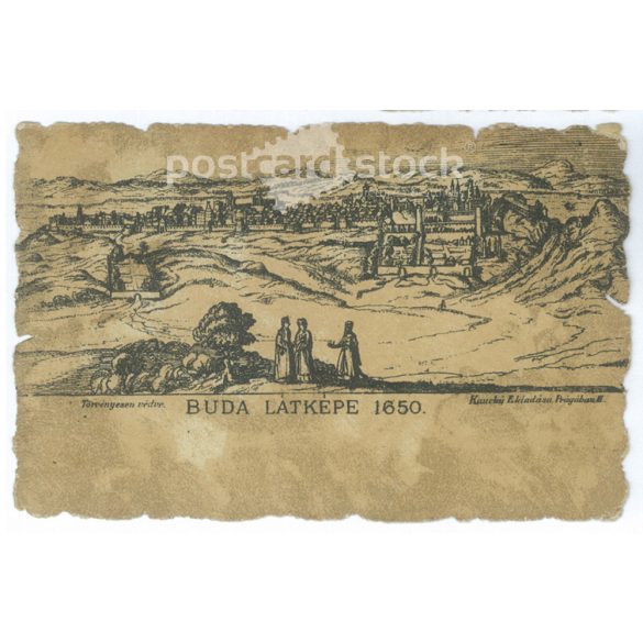 1900 - Buda látképe 1650. Különleges stancolással. Képeslap. (2791412)