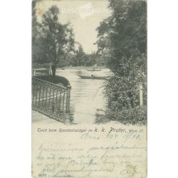   1904 - Bécs. Tó a Konstantin-dombon a K. K. Praterben. Fotólap, képeslap. (2791416)