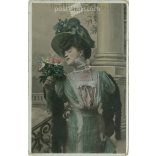 1909 - Névnapi üdvözlet. Színezett fotólap, képeslap. (2791488)