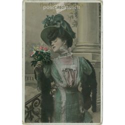   1909 - Névnapi üdvözlet. Színezett fotólap, képeslap. (2791488)