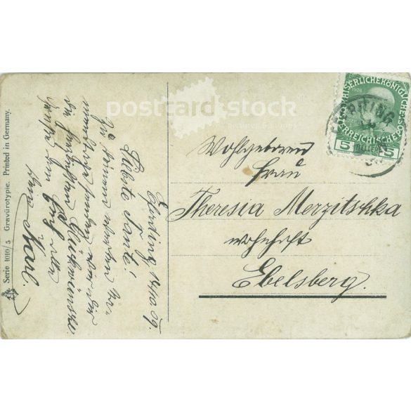 1909 - Névnapi üdvözlet. Színezett fotólap, képeslap. (2791488)
