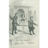 1904 - Vidám, romantikus újévi üdvözlet, üdvözlőkártya (2791497)