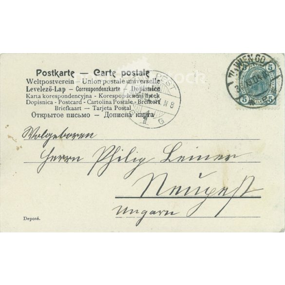 1904 - Vidám, romantikus újévi üdvözlet, üdvözlőkártya (2791497)
