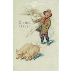   1923 - Boldog új évet. Egyedi illusztráció, ezüst prégeléssel. (2791521)