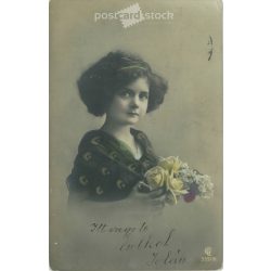 1913 - Romantikus képeslap. Színezett fotólap. (2791593)