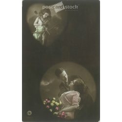 1915 - Romantikus képeslap. Színezett fotólap. (2791594)