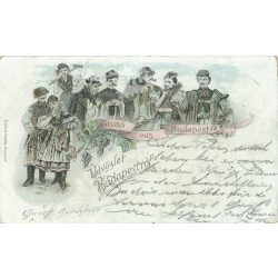   1896 - Üdvözlet Budapestről. Egyedi grafikával illusztrált képeslap. (2791601)