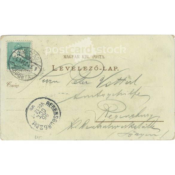 1896 - Üdvözlet Budapestről. Egyedi grafikával illusztrált képeslap. (2791601)