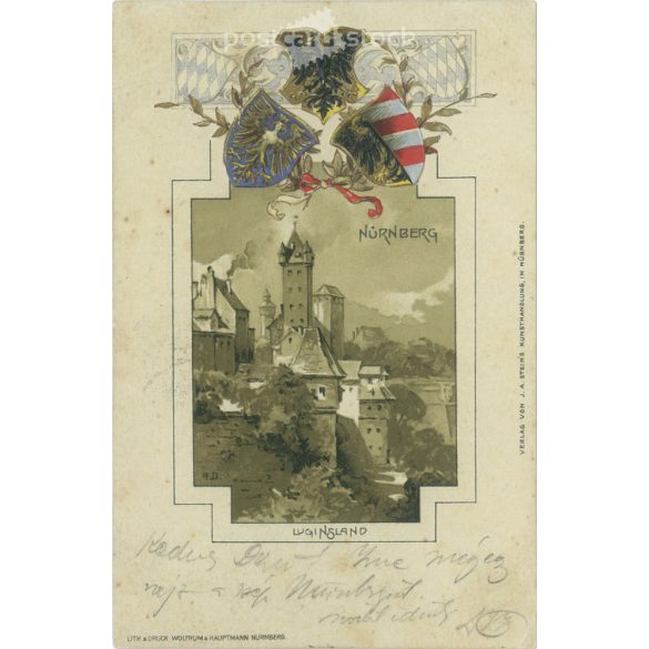1899 - Nürnberg. Dombornyomott, aranyozott, litografált képeslap. (2791603)