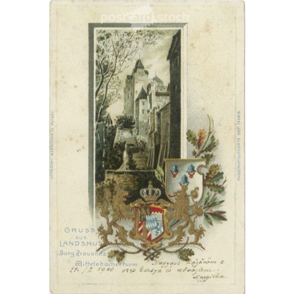 1900 - Landshut. Dombornyomott, aranyozott, litografált képeslap. (2791604)