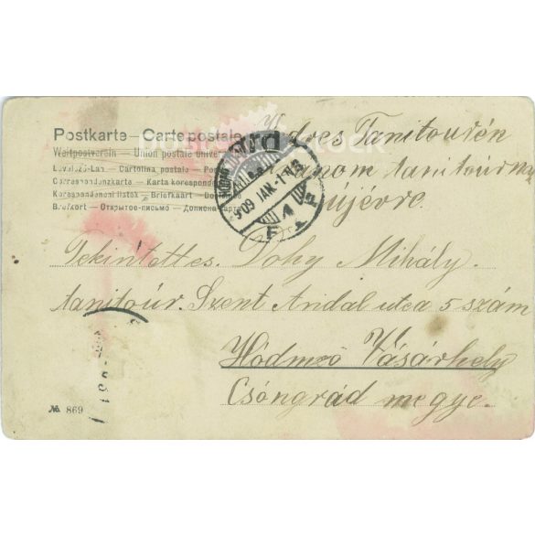 1909 - Újévi üdvözlet. Üdvözlőlap. (2791610)
