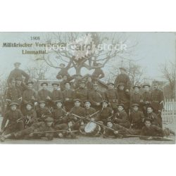   1908 - Katonai kiképzés előtt, Limmat völgy, Svájc. Fotólap, képeslap. (2791612)
