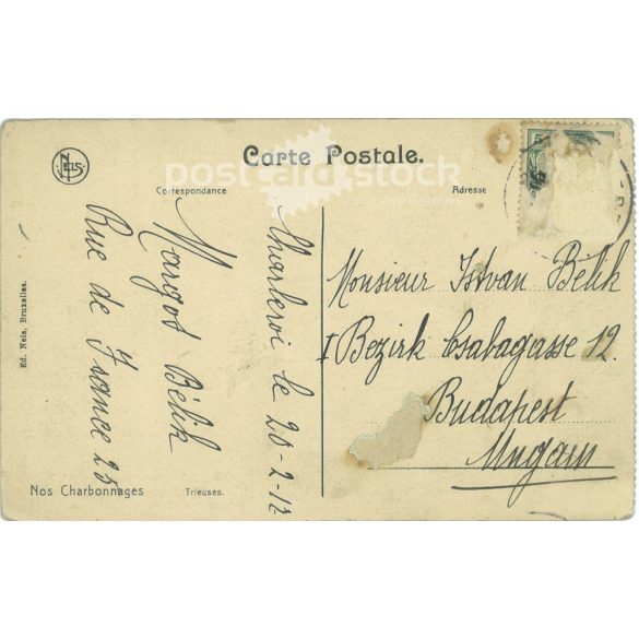 1912 - Szénválogatók a pályaudvaron. Színezett fotólap, képeslap. (2791624)