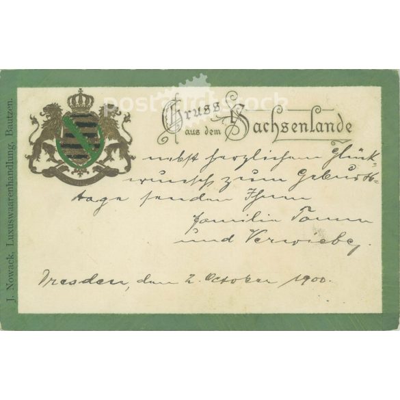 1900 - Bautzen. Üdvözlet Szászországból. Dombornyomott, aranyozott képeslap. (2791628)