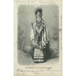 1901 - Czernowitz. Ukrán parasztlány, esküvői ékszerekben. Fotólap, képeslap. (2791629)