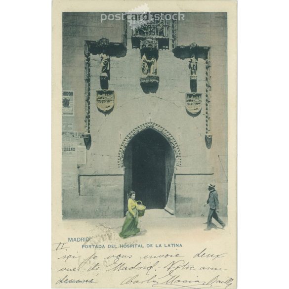 1902 - Madrid. A „Hospital de la Latina” kórház bejárata. Színezett fotólap, képeslap. (2791631)