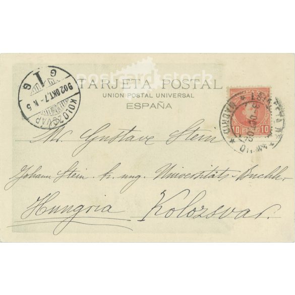 1902 - Madrid. A „Hospital de la Latina” kórház bejárata. Színezett fotólap, képeslap. (2791631)