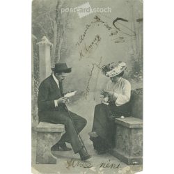 1906 - Romantikus képeslap. Színezett fotólap. (2791640)
