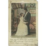 1900 - Romantikus képeslap. Színezett fotólap. (2791644)