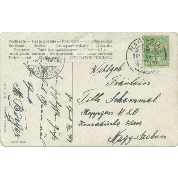 1909 - Romantikus képeslap. Színezett fotólap. (2791663)