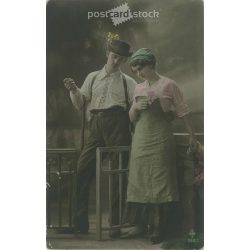 1916 - Romantikus képeslap. Színezett fotólap. (2791669)