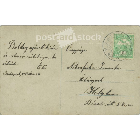 1910 - Újévi üdvözlet. Színezett fotólap, üdvözlőlap. (2791672)