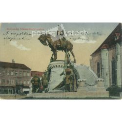   1915 - Kolozsvár. Mátyás király szobra. Színezett fotólap, képeslap. (2791703)