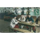 1909 - Katonák, levélírás közben. Színezett fotólap, üdvözlőlap. (2791707)