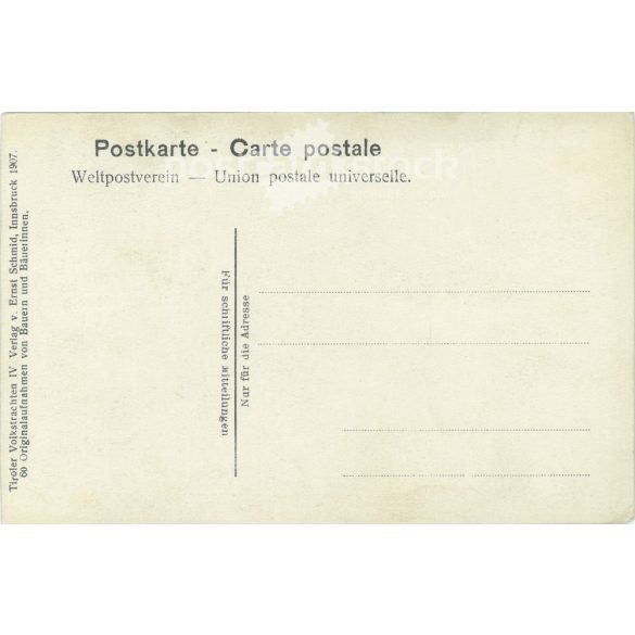 1907 - Innsbruck. Tiroli népviselet. Színezett fotólap, képeslap. (2791719)